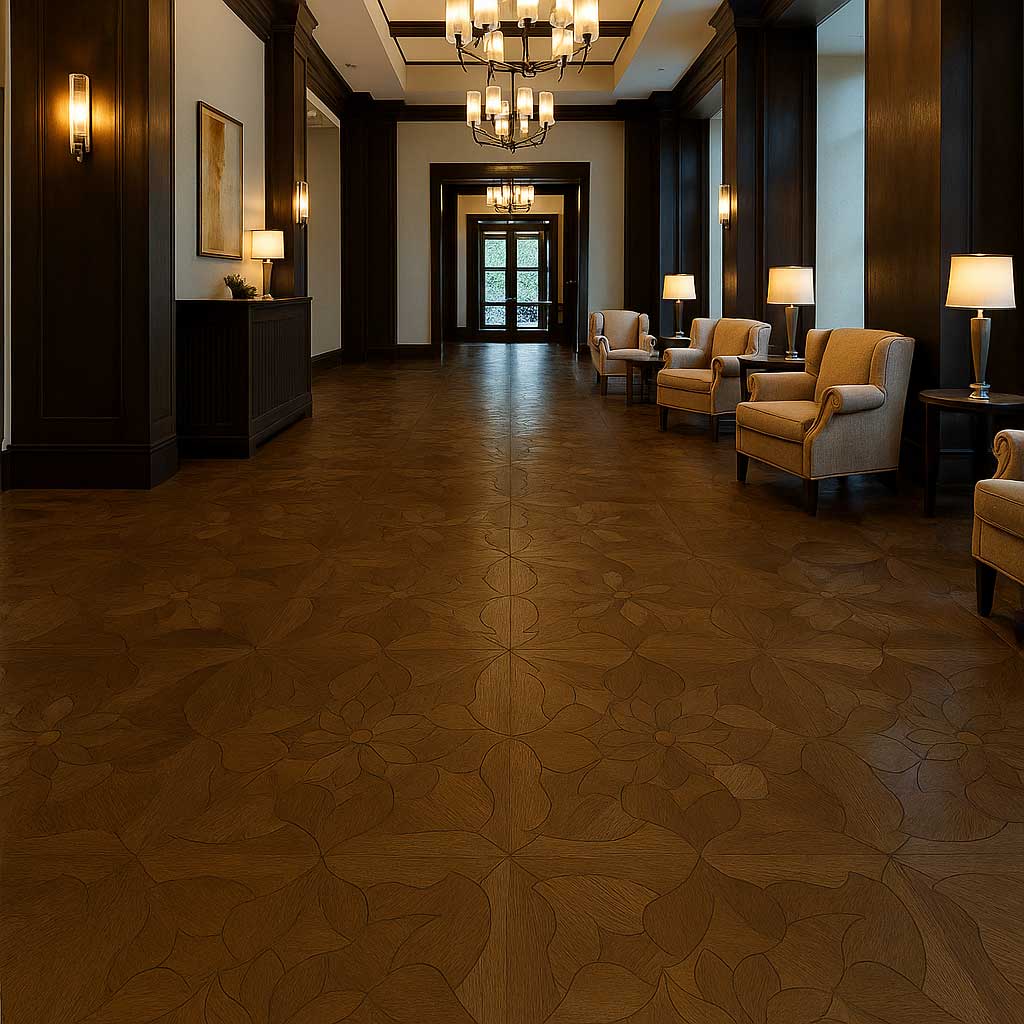 sàn gỗ nghệ thuật trong khách sạn